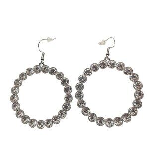 Silver Tone Hoop Earrings With Crystal Accents